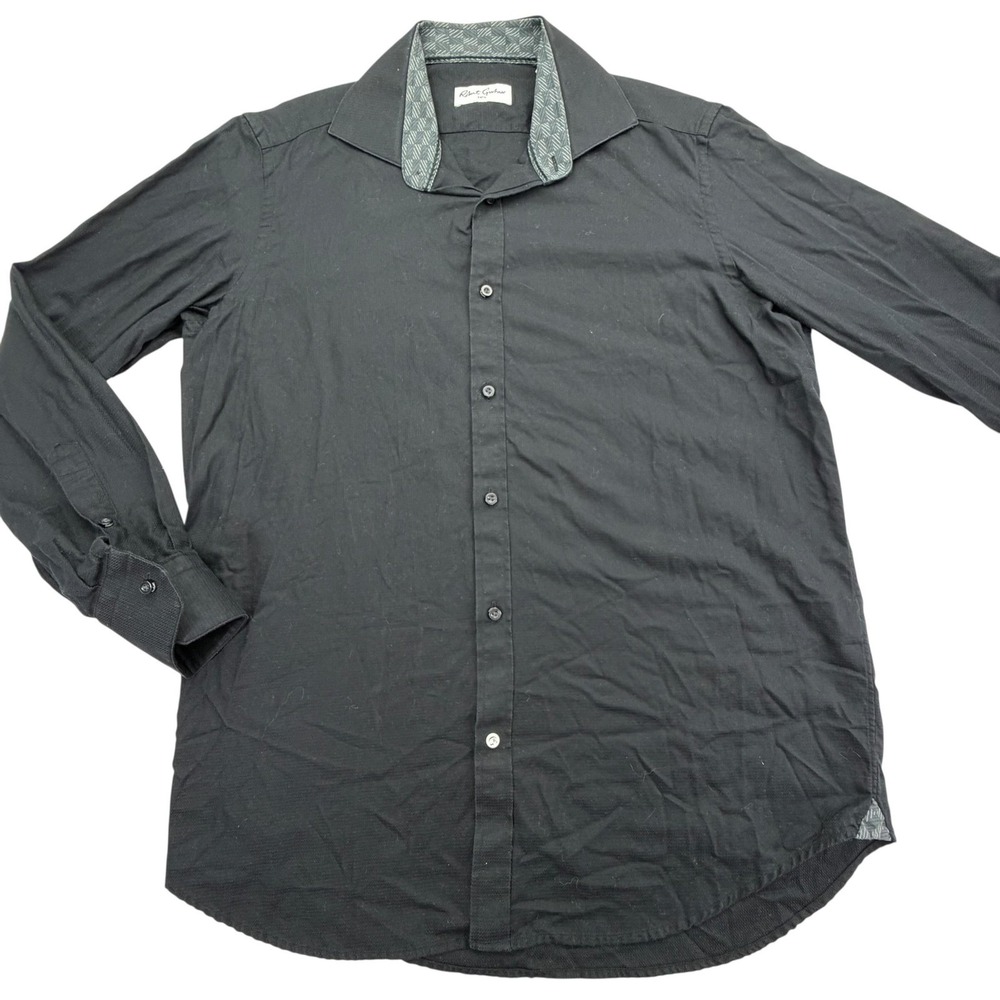 Robert Graham Shirt Mens L Black Long Sleeve Button Up Cotton Spread Collar